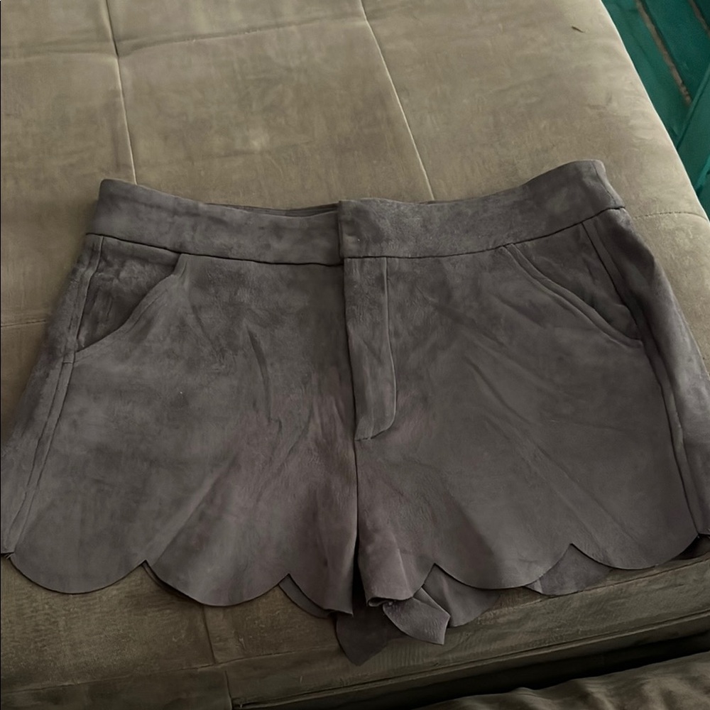 Gray High Waist Shorts with Scalloped Hem